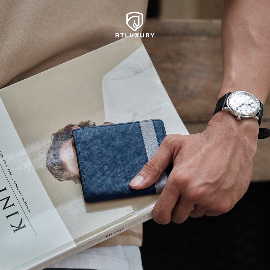 Ví nam đứng cao cấp COSMOS thiết kể trẻ trẻ trung chất liệu da bò safiano cao cấp thương hiệu BTLUXURY