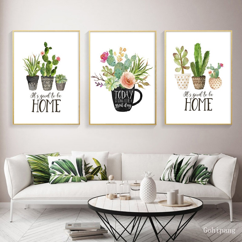 Tranh canvas hình cây xương rồng và câu trích dẫn trang trí nghệ thuật