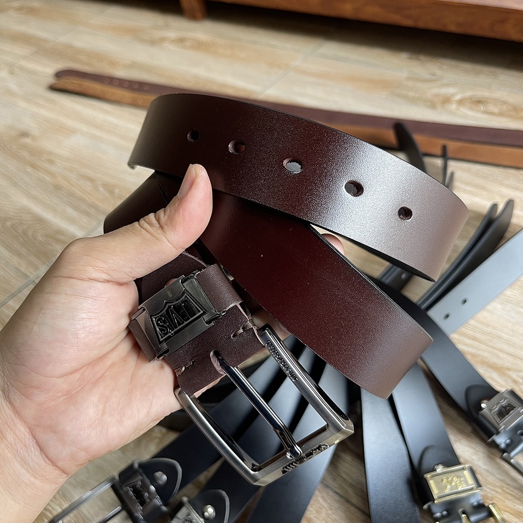 Thắt Lưng Nam Khóa Kim Xỏ Lổ Da Bò Nguyên Tắm Cao Cấp TM836 Bản Rộng 3.7cm Hai Màu Đen Và Nâu Bảo Hành Da 24 Tháng