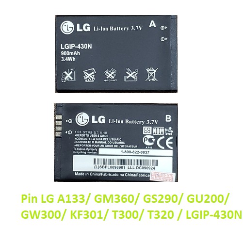 Pin LG A133 / GM360 / GS290 / GU200 / GW300 / KF301 / T300 / T320 / LGIP-430N
