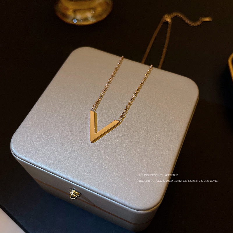 Vòng cổ Mặt Chữ V Màu Vàng Hồng 2022 Thời Trang Cho Nữ