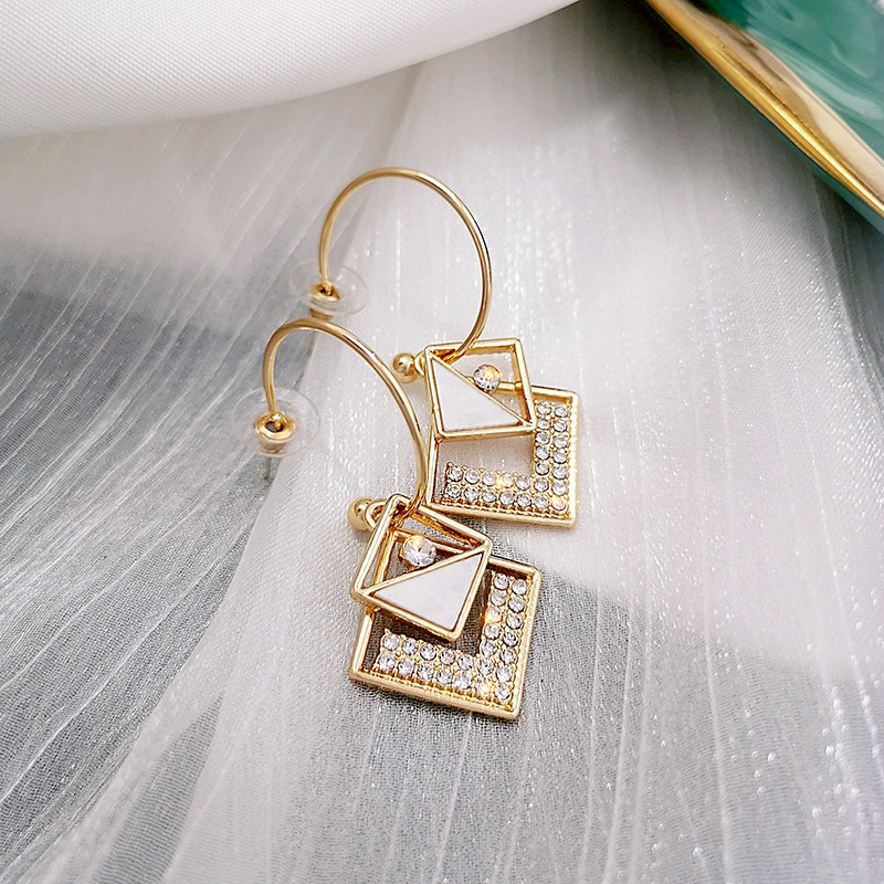 Bông Tai Mạ Bạc 925 Dáng Dài Hình Vuông Phong Cách Hàn Quốc Thời Trang