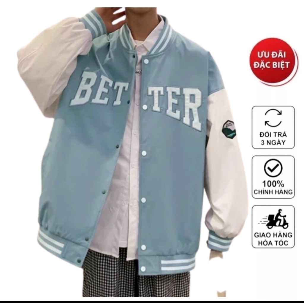 Áo Khoác Dù Bomber 2 Lớp Nam Nữ, Nút Bấm Đẹp Chữ BetTer Phối Màu Tay Hot Phong Cách Hàn Quốc