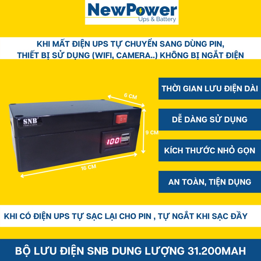 Bộ lưu điện gia đình 31.200mAh, sạc nhanh cho điện thoại, UPS 12V dùng cho camera,wifi..mới 100%,BH 12th