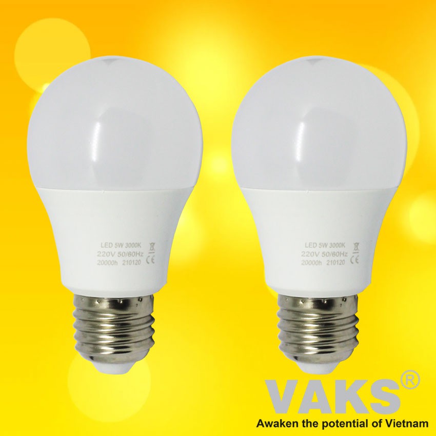 01 cái bóng đèn Led dạng bulb đuôi tròn E27, 5W, 220VAC - Kín nước - Ánh sáng Vàng