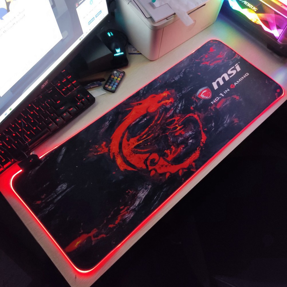 🎯  Mouse Pad, bàn di chuột, lót di chuột tích hợp Led RGB MSI sáng viền, kích thước 80cm x 30cm dày 4mm giá tốt