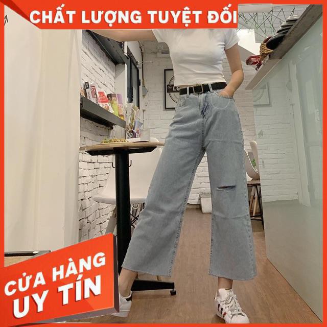 Quần jeans ống rộng cắt gối- hình thật mẫu mặc | WebRaoVat - webraovat.net.vn