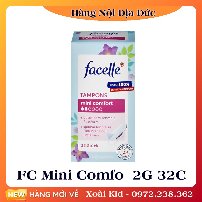 Tampon - Băng vệ sinh Tampon Facelle đầy đủ size chuẩn Đức -Date mới Đủ Bill