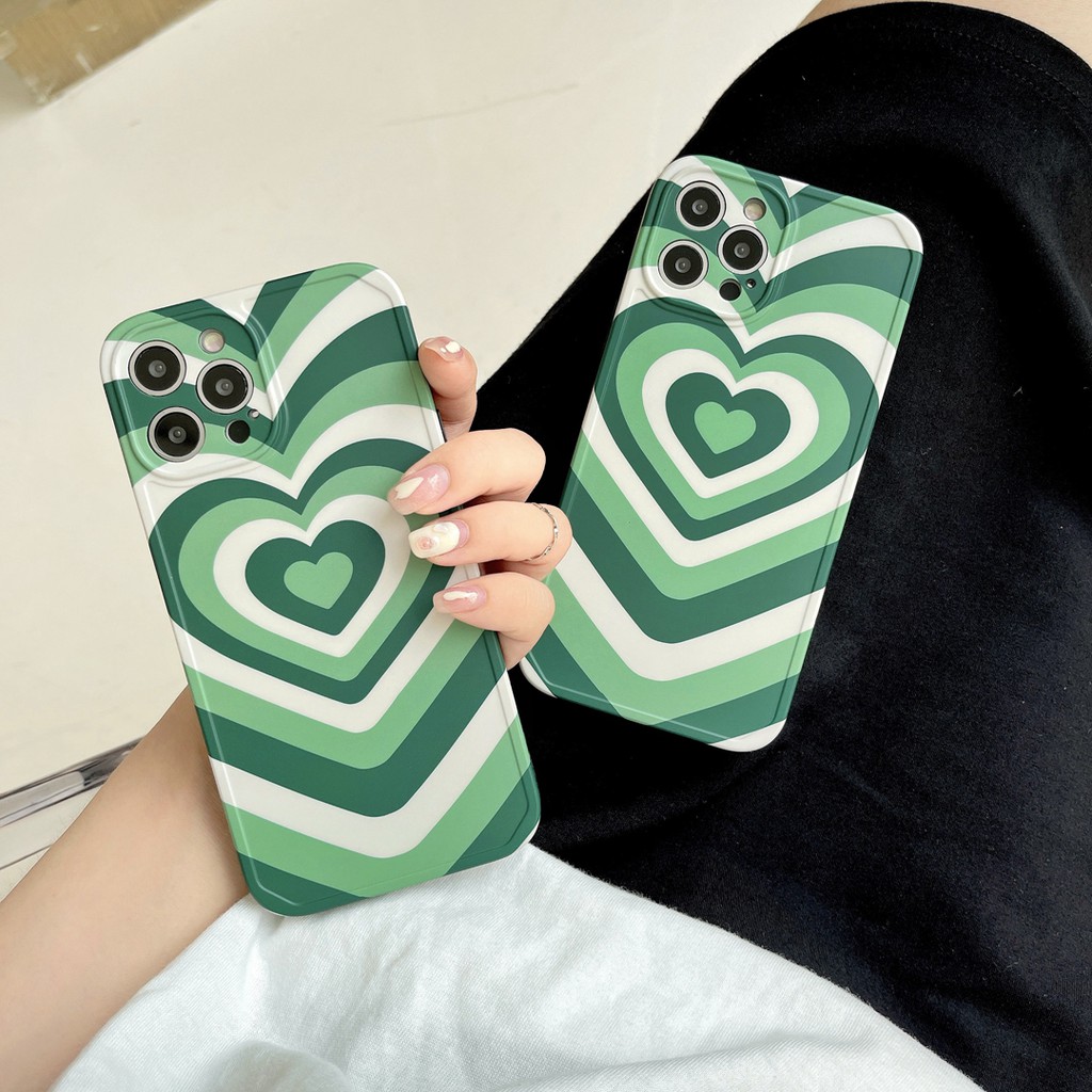 Ốp Điện Thoại imd Hình Trái Tim Màu Xanh Lá Cho iphone 12 pro max 11 pro max 13promax 14promax