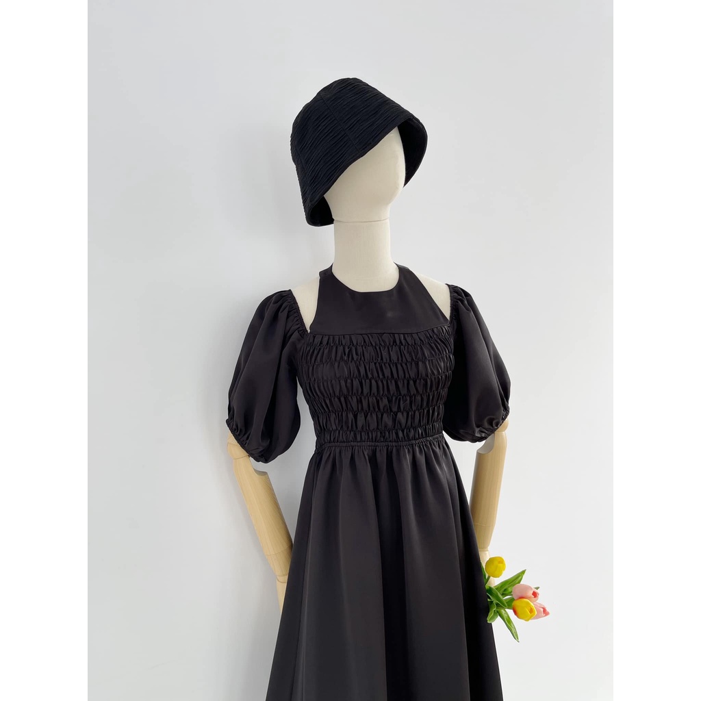 Đầm hở vai lưng bo chun hình shop tự chụp Rose Dress