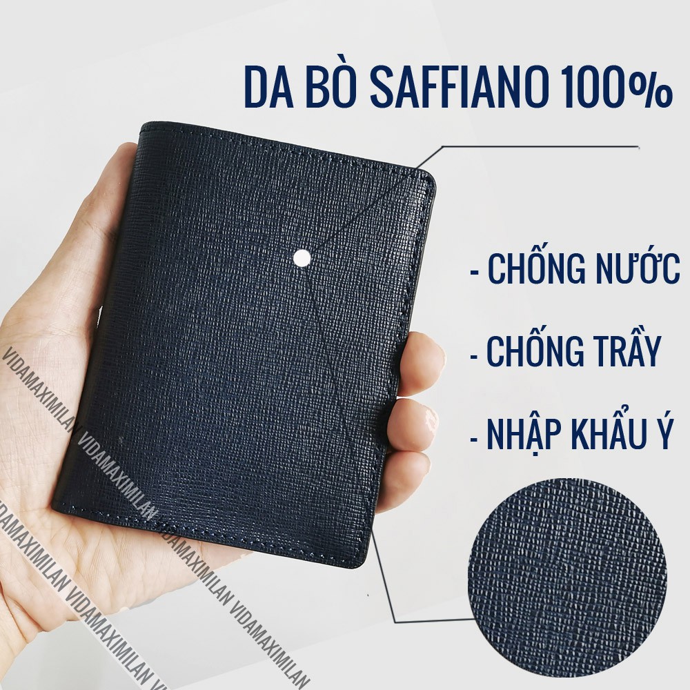 VÍ ĐỨNG MINI XANH NAVY DA BÒ SAFFIANO THẬT 100% - Follow shop giảm 20K