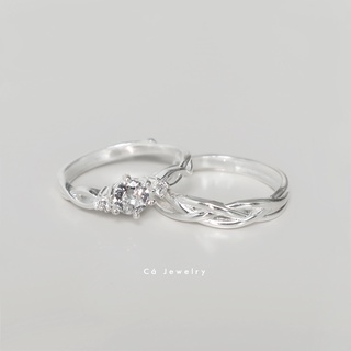  Nhẫn đôi nhẫn cặp nam nữ bạc s925 hoa pha lê trắng Cá jewelry NĐ59 