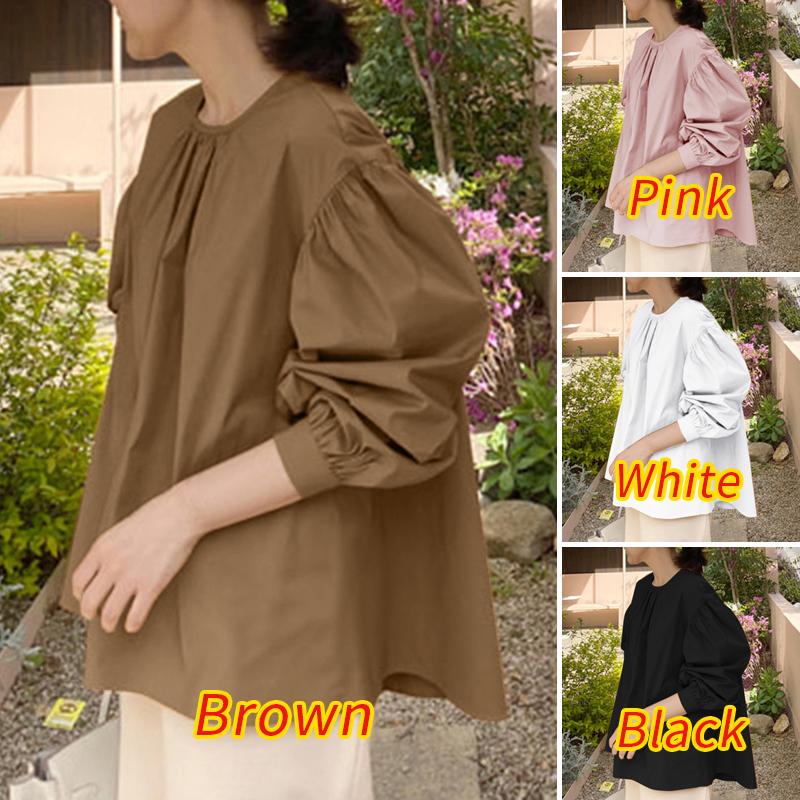 Áo ZANZEA Tay Dài Dáng Rộng Màu Trơn Thời Trang Phong Cách Cho Nữ