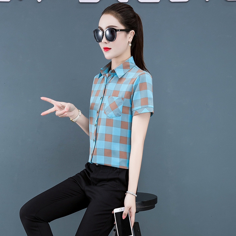 Áo Sơ Mi Nữ Dài Tay Họa Tiết Ca Rô Phong Cách Hàn Sành Điệu