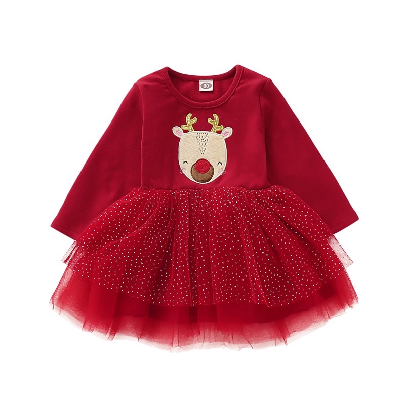 Váy Noel Công Chúa Cho Bé gái Chất Cotton phối bèo Thấm hút mồ hôi Cực Tốt