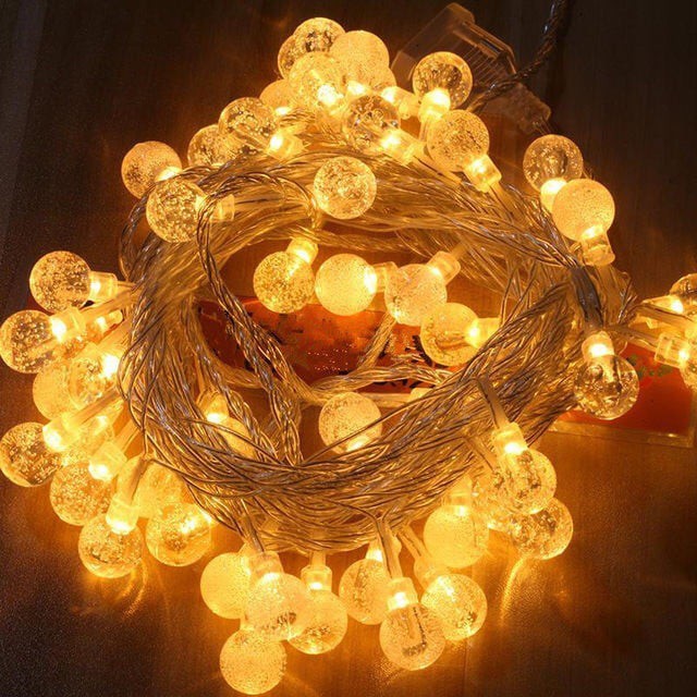 DÂY ĐÈN BI BỌT SÁNG VÀNG - GẦN 10M - 52 BÓNG - CÓ CHUÔI NỐI THÊM