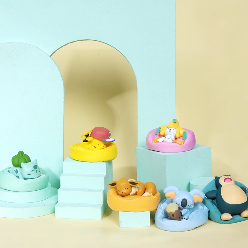 Set mô hình pokemon ngủ dễ thương trên gối, túi đồ chơi pokemon ngủ trang trí