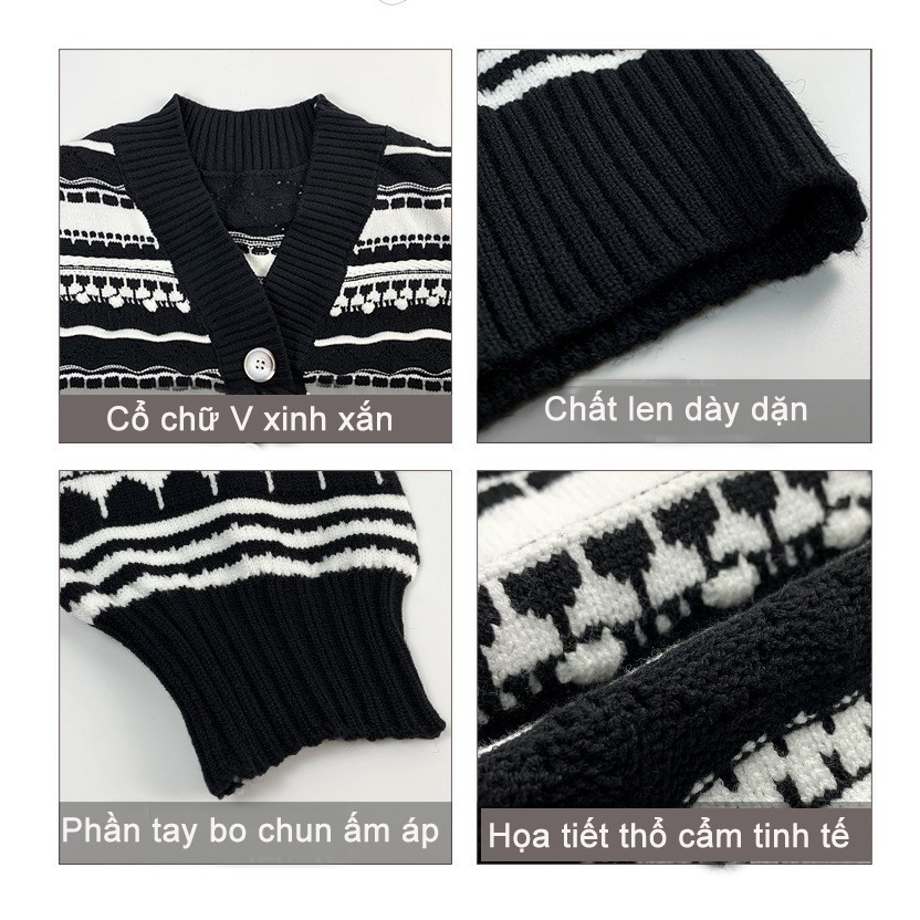 Áo khoác cardigan len nữ dài tay dệt kim thổ cẩm phong cách Hàn Quốc đẹp | BigBuy360 - bigbuy360.vn