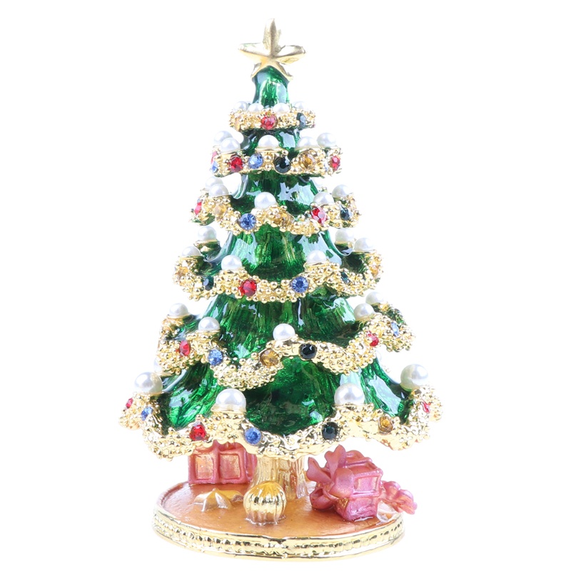 Flgo Hộp Kim Loại Tráng Men Đựng Trang Sức Hình Cây Thông Noel Vẽ Tay