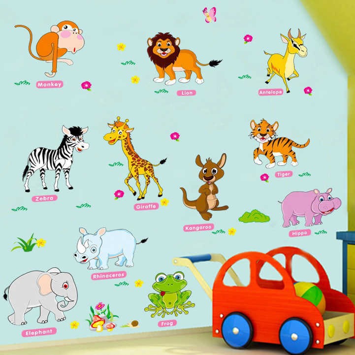 Decal dán tường cho bé, tranh dán tường Hàn Quốc sticker trang trí phòng trẻ em (Vườn thú Eleven)