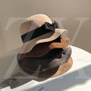 Mũ cói họa tiết nơ thời trang đi biển cho nữ