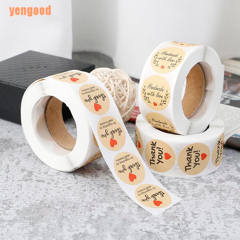 Cuộn 500 miếng dán tròn in chữ Thank You dùng để trang trí