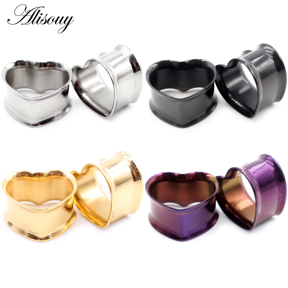 Alisouy Set 2 Khuyên Nong Tai Hình Trái Tim Bằng Thép Không Gỉ 8mm-30mm 316l
