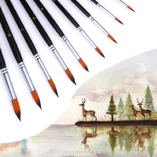 9pcs/Set Paint Brush Nylon Oil Painting Accessories Art Supplies Lightweight Pen Professional Wood Handles