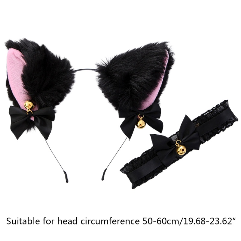 Vòng Cổ Choker Ren Hình Tai Mèo Phối Lông Thời Trang Dự Tiệc