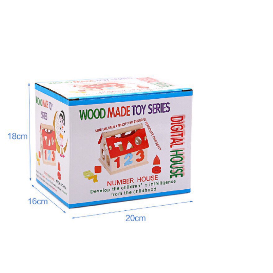 Nhà thả hình khối, số giúp bé tư duy phân biệt hình dạng màu sắc - Đồ chơi gỗ Montessori - Baby Toys- dochoigo012