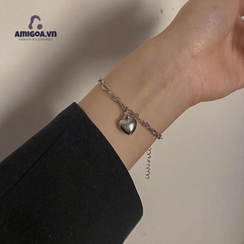 Vòng Đeo Tay Mặt Hình Trái Tim Phong Cách Hip Hop Đơn Giản