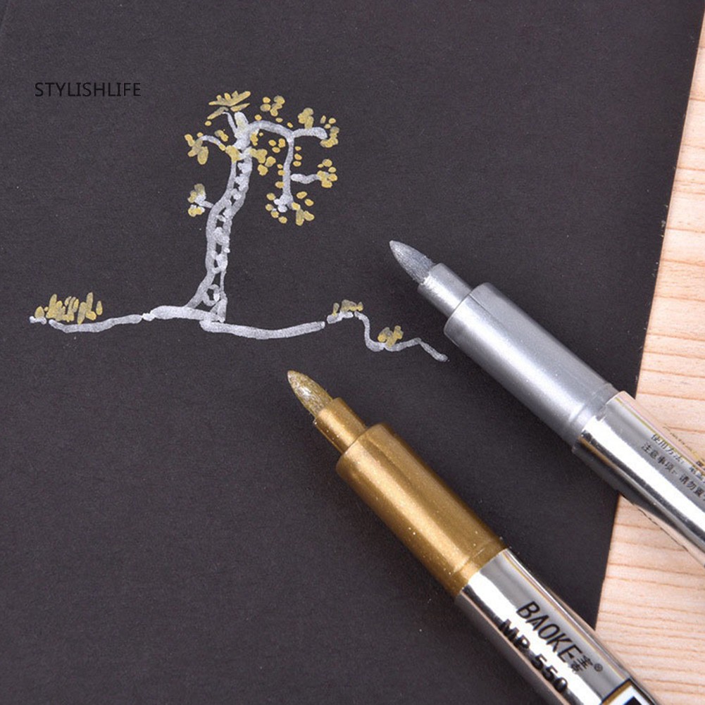 ☜Set 2 Bút Đánh Dấu DIY 1.5mm Màu Vàng / Bạc Chống Nước