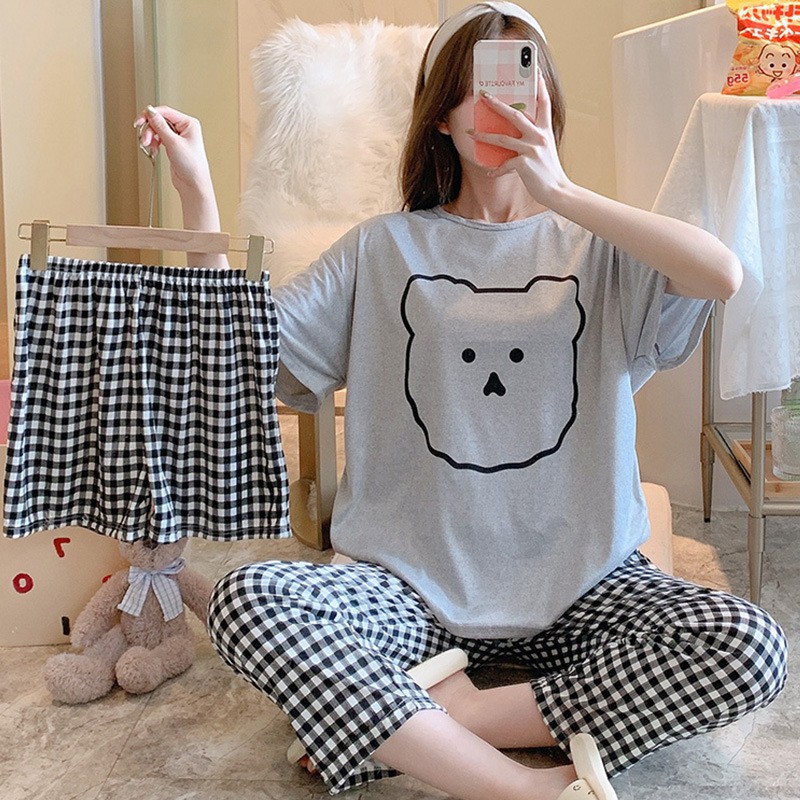 Đồ bộ nữ cộc tay hai quần dài ngắn chất cotton hoạt hình siêu xinh TN08