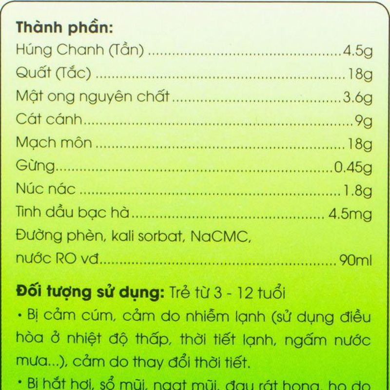 Siro ho cảm Ích nhỉ chai 90ml hỗ trợ giải cảm , giảm ho, sổ mũi, tiêu đờm, cho trẻ nhỏ,bà bầu, cho con bú