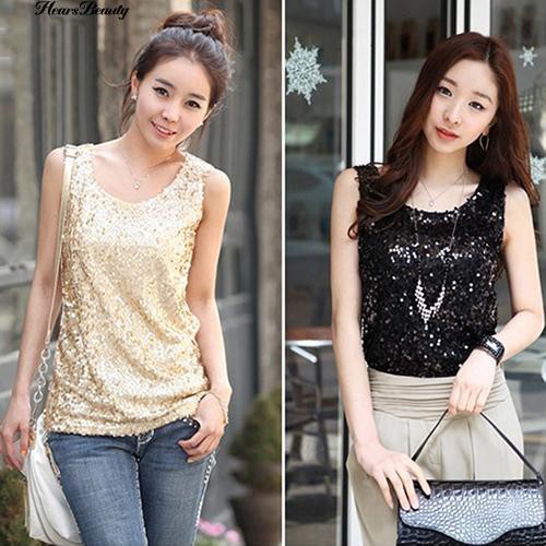 Áo Nữ Không Tay Cổ Tròn Đính Kim Sa Thời Trang | BigBuy360 - bigbuy360.vn