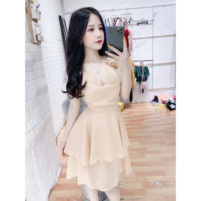 Đầm hai dây đen trắng sexy sang chảnh sweetlady ảnh thật freeship