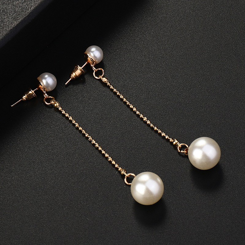 Bông tai dài đính ngọc trai giả thanh lịch