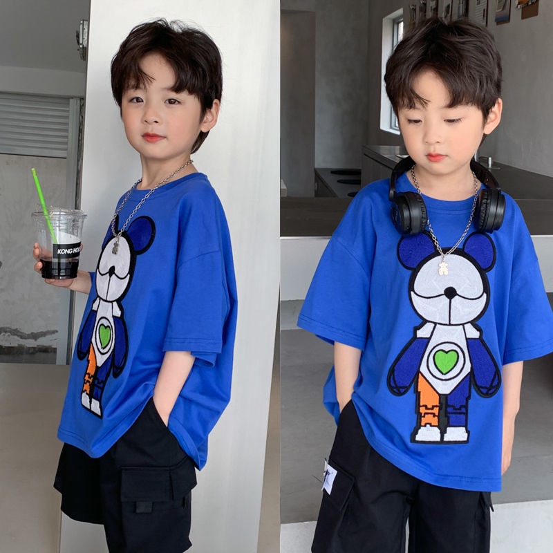 Áo Thun Cotton Ngắn Tay In Hình Gấu Máy Móc Thời Trang Mùa Hè Mới Cho Bé Trai