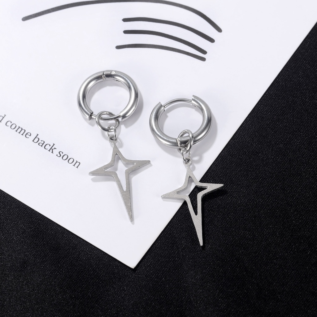 Khuyên Tai Tròn Hình Ngôi Sao Unisex Gre Earing Màu Bạc Đẹp Cá Tính Chất - Khuyên Tai Thời Trang SAZ Titan