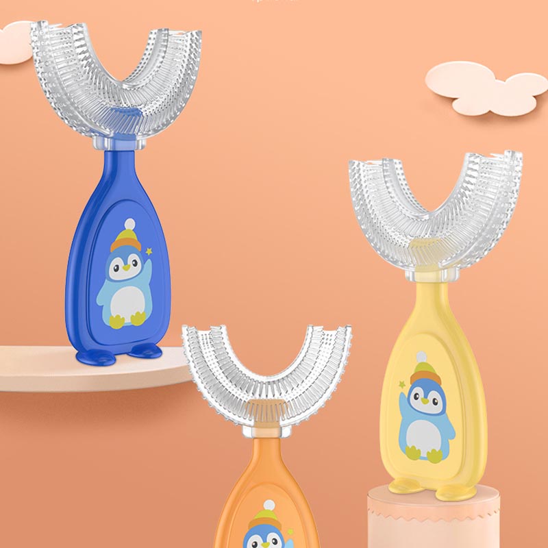 Bàn chải đánh răng hình chữ U thiết kế hình chim cánh cụt xinh xắn cho bé 2 - 12 tuổi