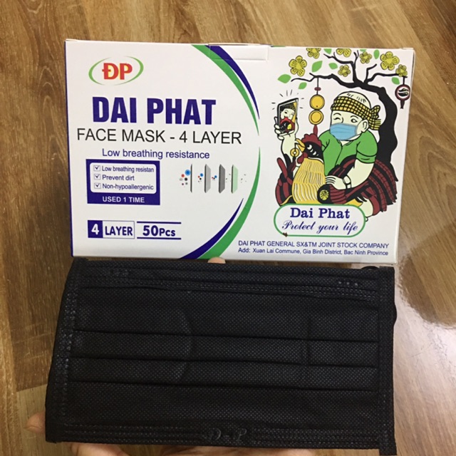 Hộp 50 Chiếc Khẩu Trang Y Tế Màu Đen 4 lớp