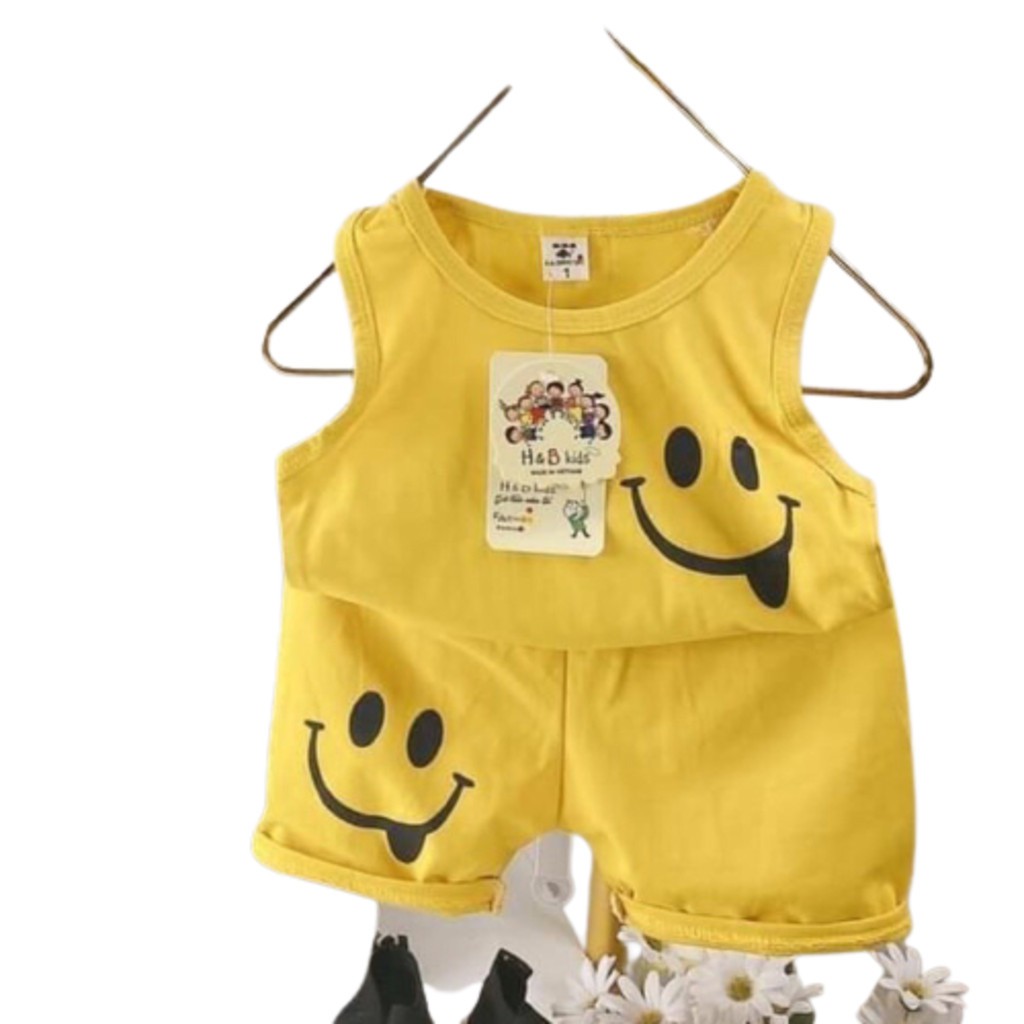 Bộ Quần Áo cho bé in hình mặt cười diện hè cực yêu chất cotton từ 8-20kg