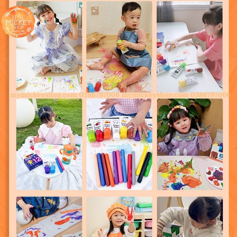 Màu vẽ bằng tay Hãng Mideer Finger Paint 1 hộp 8 tuýp 60ml an toàn cho bé