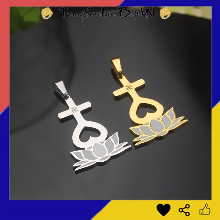 Mặt dây chuyền thiên tâm đế hoa sen bản nhỏ 3cm sáng đẹp, bền màu, đem lại bình an may mắn cho người đeo