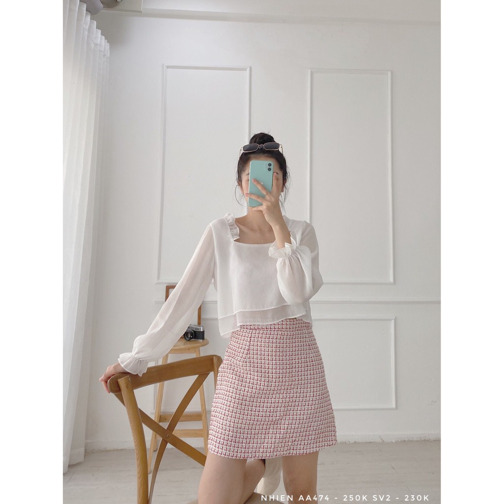 [Mã WASKT304 giảm 15% tối đa 30K đơn 99K] Áo Kiểu Cổ Vuông Tay Dài_Nhienvintage AA474 | BigBuy360 - bigbuy360.vn