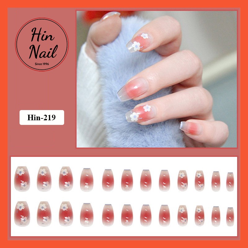 Móng tay giả from hin nail 24 nail box kèm keo sơn thạch họa tiết hoa lá