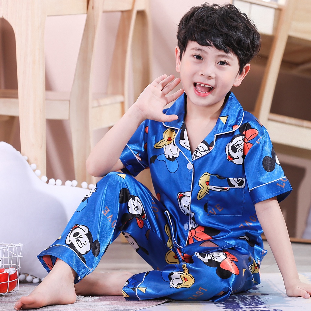 Bộ Đồ Ngủ Tay Ngắn In Họa Tiết Hoạt Hình Dễ Thương Cho Bé