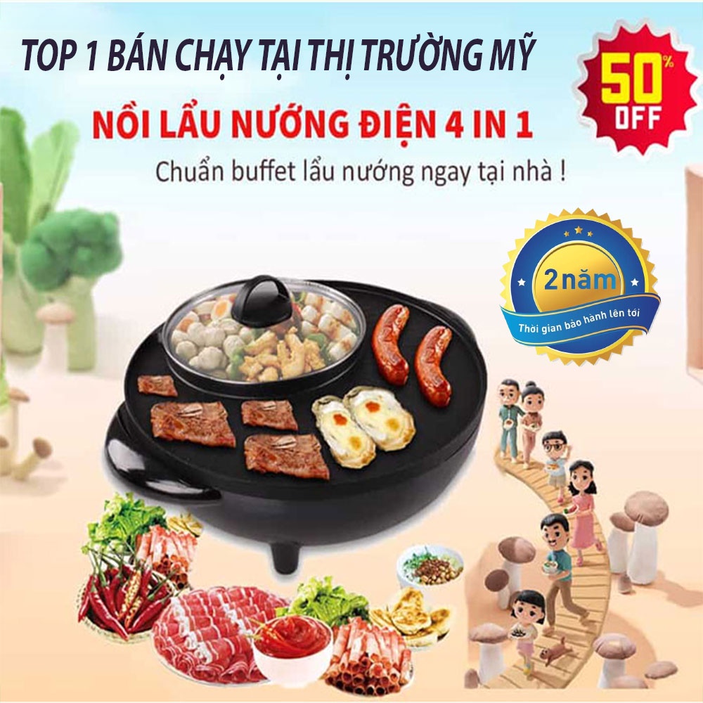 Bếp lẩu nướng đa năng 2 trong 1 - với chức năng vừa lẩu lẩu vừa nướng không khói - siêu tiện dụng &amp; ngon miệng