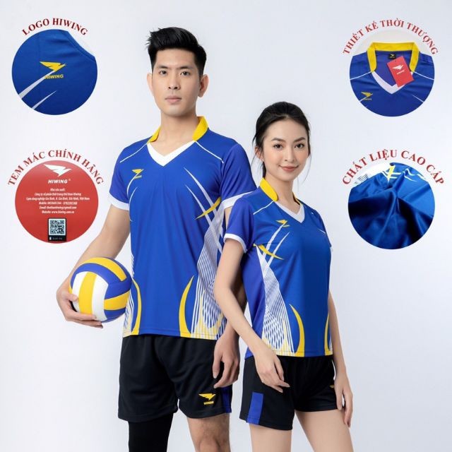 Bộ Quần Áo Bóng Chuyền Nam Nữ Thương Hiệu HIWING Chất Vải Mè Thun Thái Co Dãn Đa Chiều Cao Cấp Mẫu H3_Màu Xanh