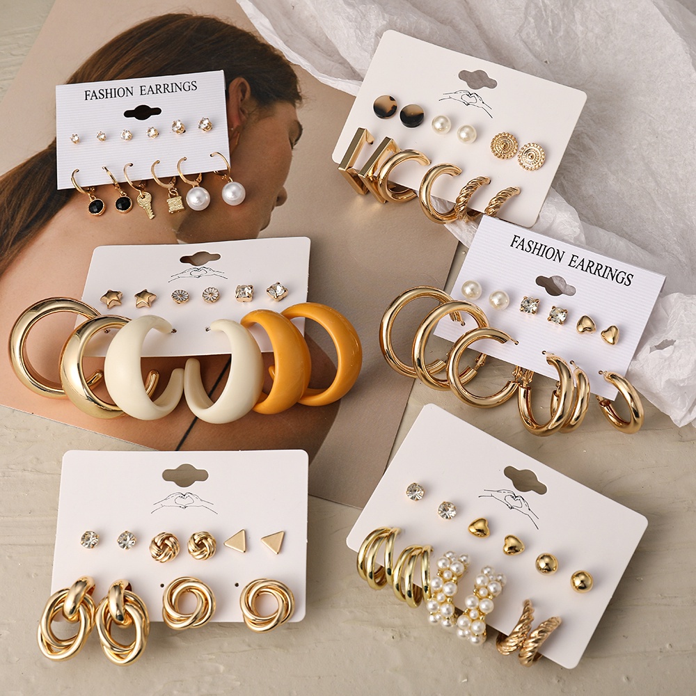 Set 9 Khuyên Tai Hình Bướm Đính Ngọc Trai Pha Lê Phong Cách Cổ Điển Thời Trang Cho Nữ